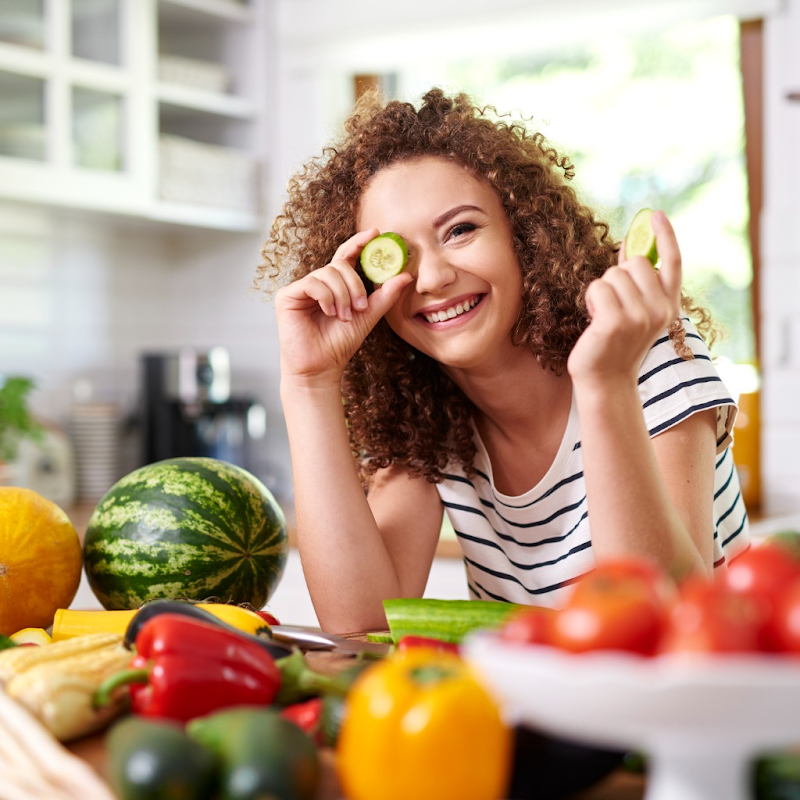 Woman eating plant-based foods